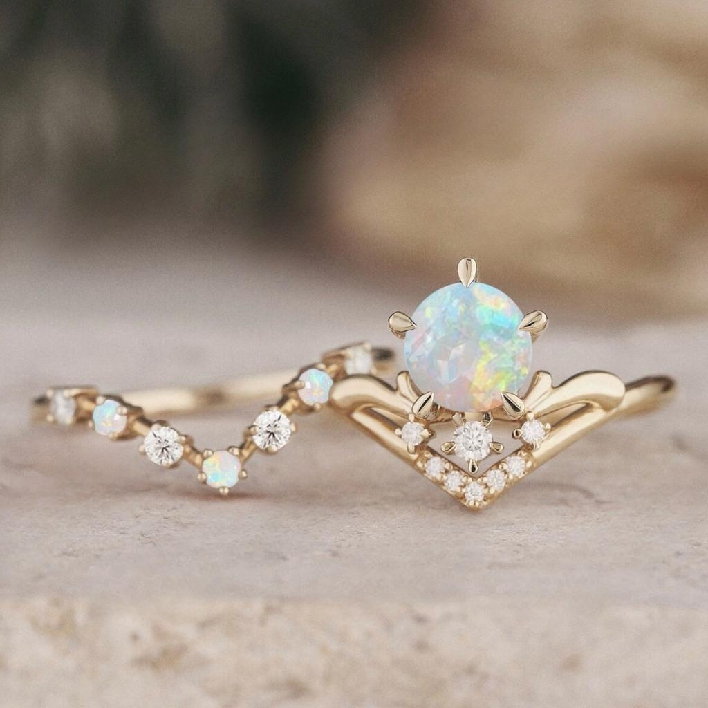 Luxury Light Luxury S925 Silver-plated White Opal Edge White Diamond Ring for Women, Retro Fashion Crown Jewelry