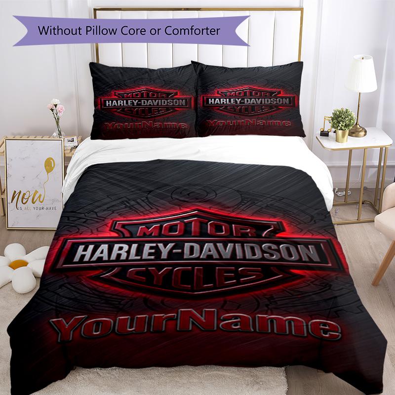Motociclette Harley-Davidson Personalizza il tuo nome Set Biancheria da Letto Copripiumino Traspirante con Federe Decorazione per la Casa Regalo di Compleanno