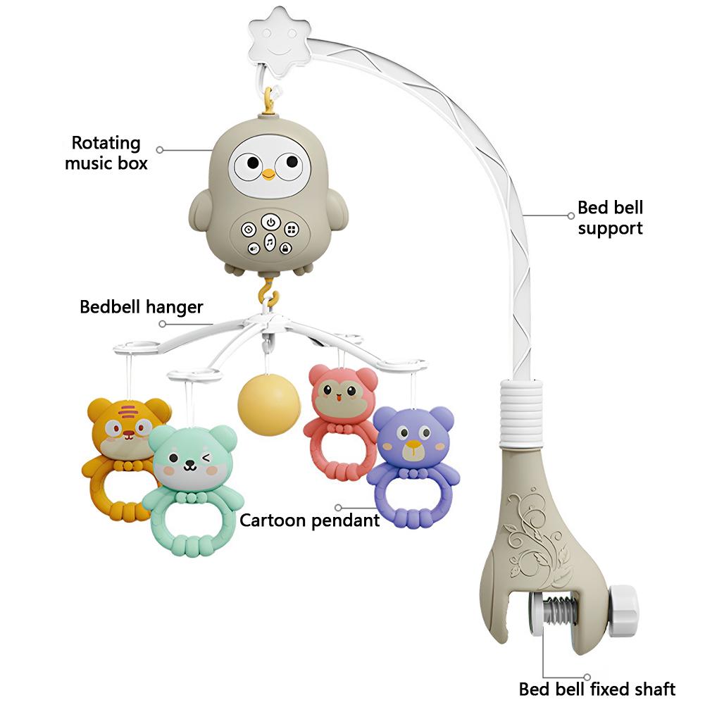 Baby Crib Mobile with Music and Lights Multifunctional Musical Rotating Crib Toy for Newborns Soothing Grey