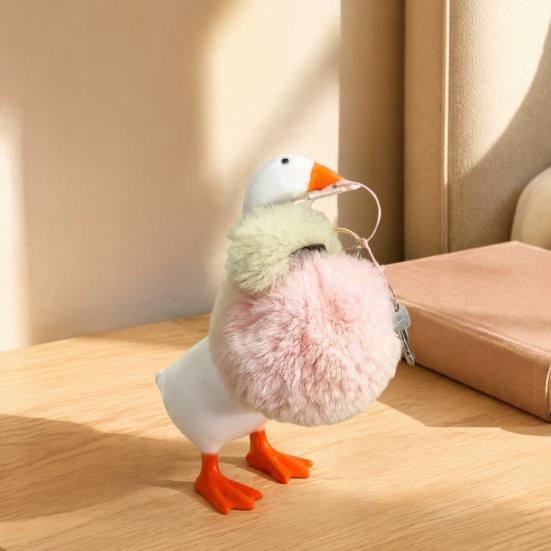 Compact Key Storage Tool Magnetic Goose Holder, Resin Statue for Entryway Decor, Cute Animal Organizer Desktop Ornament with Mouth Metal And
