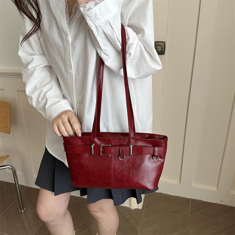 Oily skin solid color design casual popular retro commuter personalized belt buckle shoulder bag commuter underarm bag women