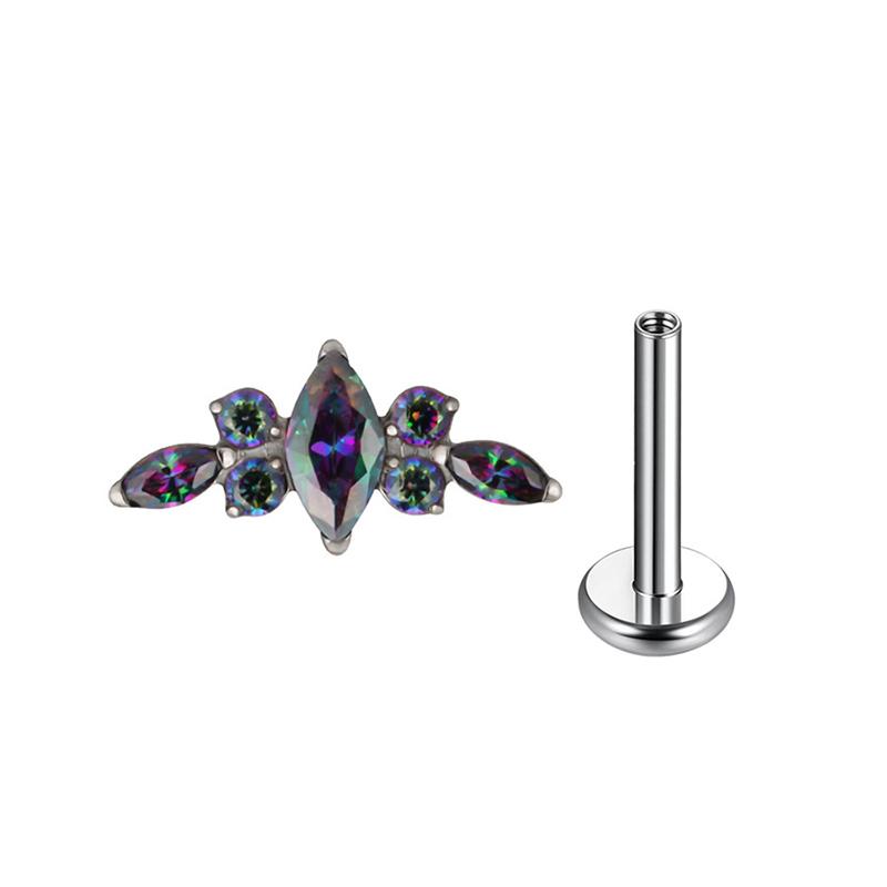 1 PZ Titanio G23 Piercing Labret Filettatura Interna Orecchini Zircone Occhio di Cavallo Fiore Helix Cartilagine Stud Labbra Gioielli per il Corpo 16G
