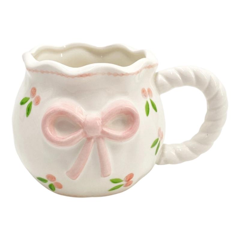 Portable Butterfly Knots Ceramic Coffee Cup Drinking Mug With Bowknot Heart Pattern Home Office Drinkware