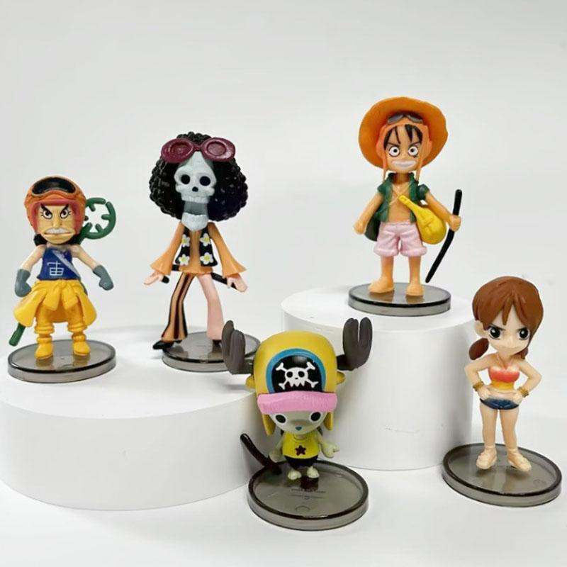 9Pcs Anime One Piece Zoro Sanji Luffy Chopper Brooke Nimi Cartoon Figures Doll Pvc Collection Car Decoration Model Toys Gift