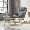 Rocking Chair With Footstool Soft Fleece Cover Wooden Legs Cushion High Backrest Rocking Armchair Dark Gray