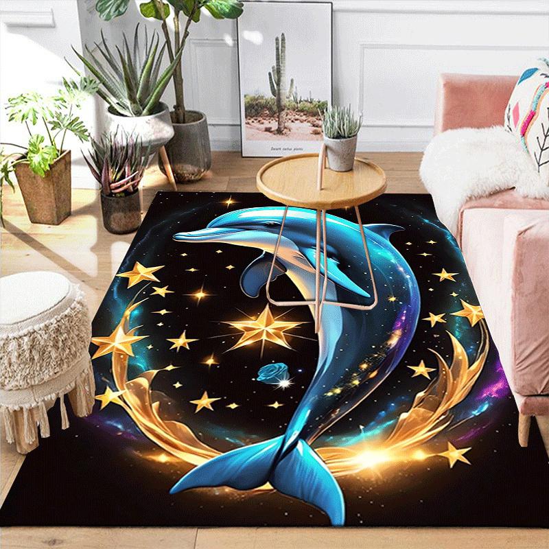 1pc Cute Dolphin Print, Design Indoor Area Rug - Soft, Anti-Slip, and Durable Gaming Room Decor for Bedroom