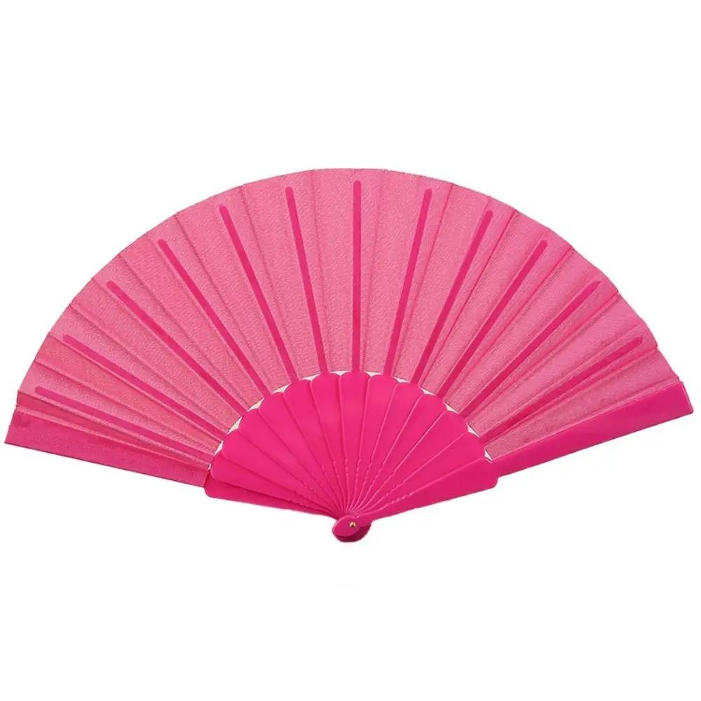 Portable Folding Fan Plain Plastic Cloth Hand Fan Chinese Elegant Fabric Hand Fan for Weddings Travel Party Dancing Cosplay