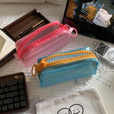 1 stuks Creatieve Kleurrijke Rits Etui Transparant Waterdicht Materiaal Grote Capaciteit Student Terug naar School Kantoor