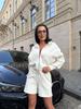 European and American casual women's suit long-sleeved zipper hooded cardigan pocket sweater strappy shorts two-piece set women