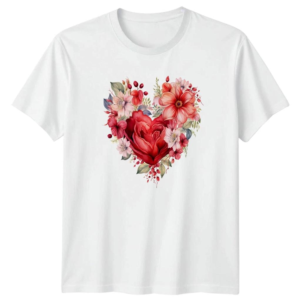 Floral Heart Roses Womens T-Shirt Mens Tee Graphic Unisex Top