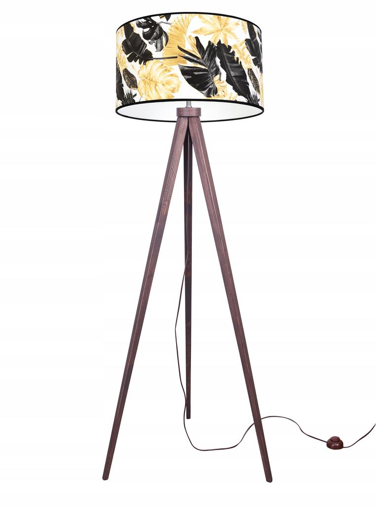 Stehlampe Dreibein Lampenschirm Goldene Blumen LED