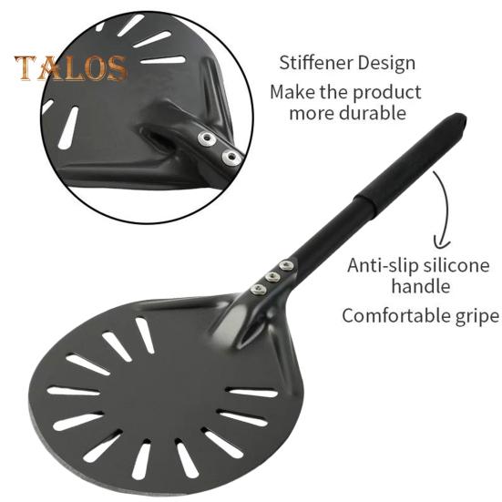 6-Inch Round Pizza Turning Peel Long Handle Non-stick Lightweight Perforated Anodized Aluminum Alloy Homemade Pizza Turner Spinner Spatula Kitchen