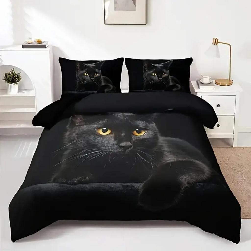 3 Cool Black Cat Digital Print Bedding Gifts or Bedroom Rooms
