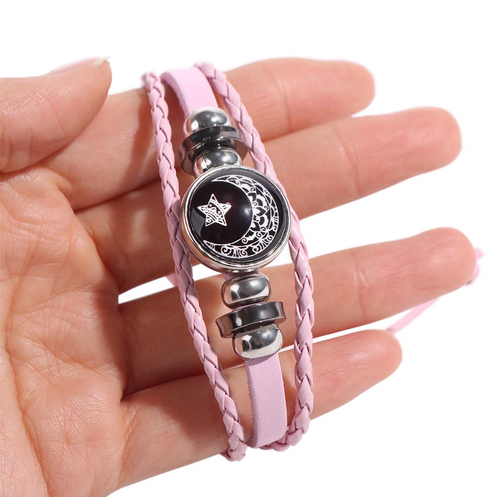 Three-layer Leather Bracelet Sun Moon Knitted Hand Chain Punk Bead Woven Bracelet  Gift