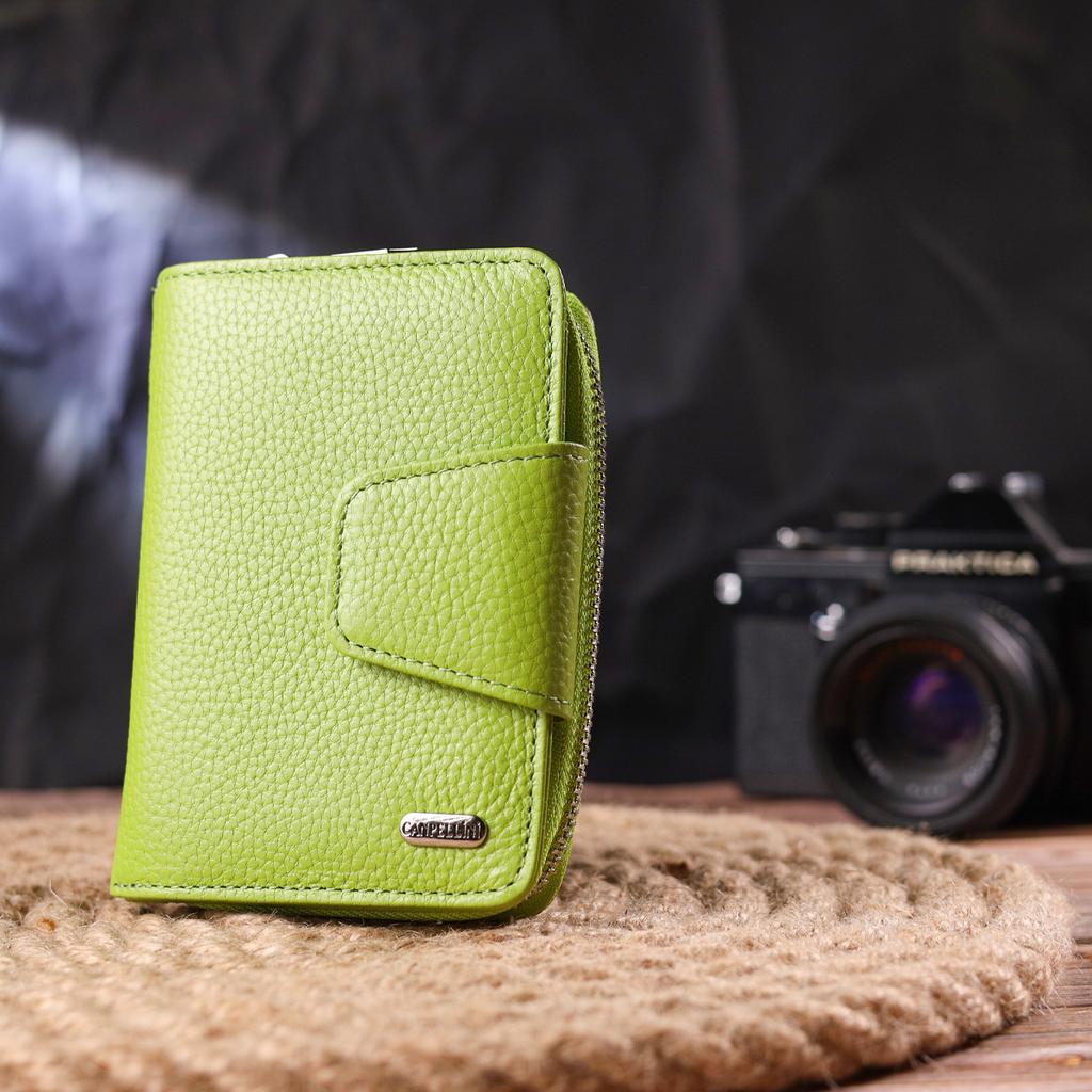 Vertical Bright Women's Purse with a Coin Holder with a Zipper Made of Genuine Leather Flotar CANPELLINI Wallet 21603 Light Green