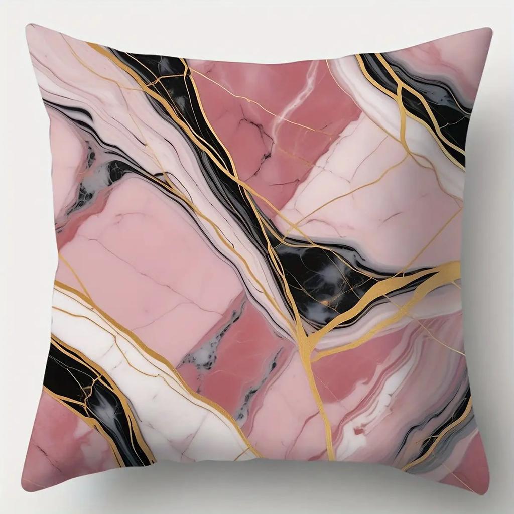 4Pcs Modern Marble Theme Digital Printing Pillow Cover Short Plush Suitable Living Rooms Bedrooms Sofas Throw Cushion Cover
