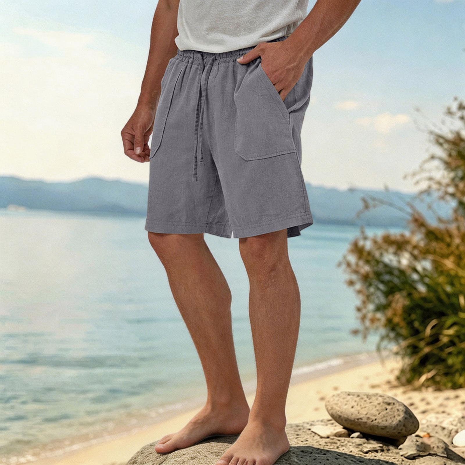 

Mens Summer Linen Casual Shorts Loose Fit Lightweight Breathable Beach Shorts with Drawstring Waistband Pockets for Daily Wear XL