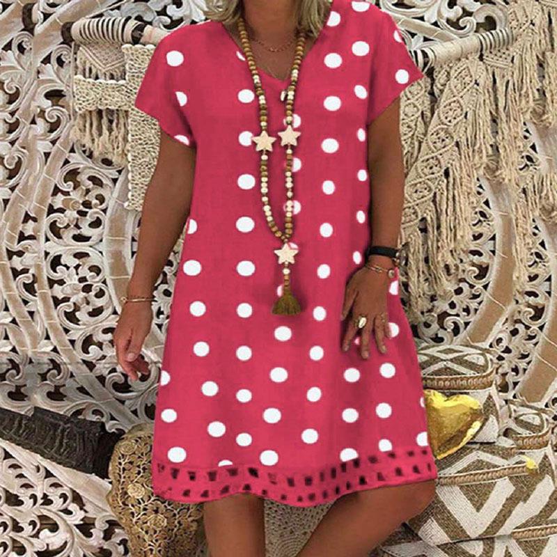 2025 Spring/Summer Polka Dot V-Neck Midi Dress - European & American Women's Fashion