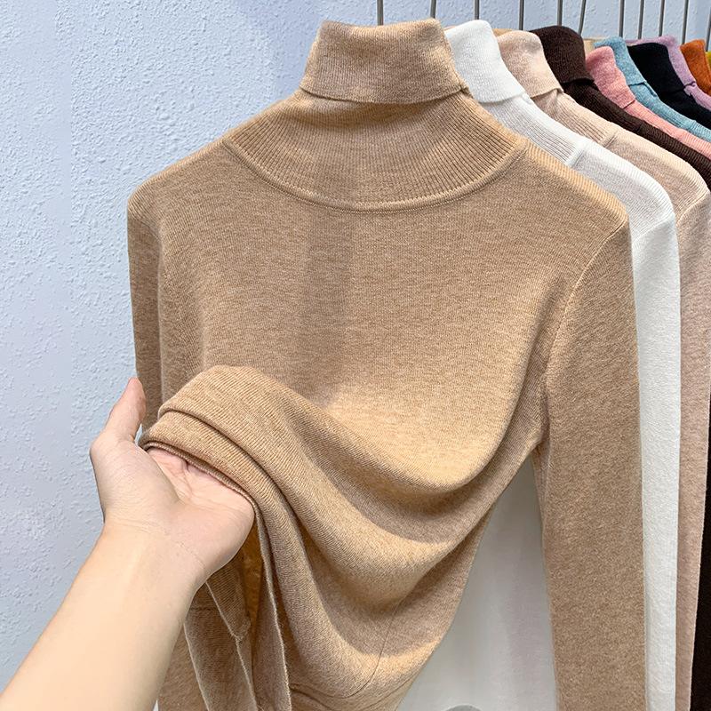 Knitted Bottoming Shirt Women's New Women's Clothing Temperament Turtleneck Pullover Elastic Inner Waist Top
