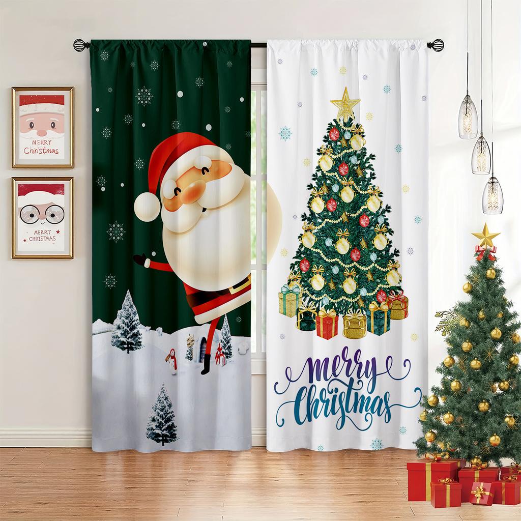 2024 Santa Claus Happy New Year Christmas Tree Red Green Children's Bedroom Living Room Home Decoration Curtains