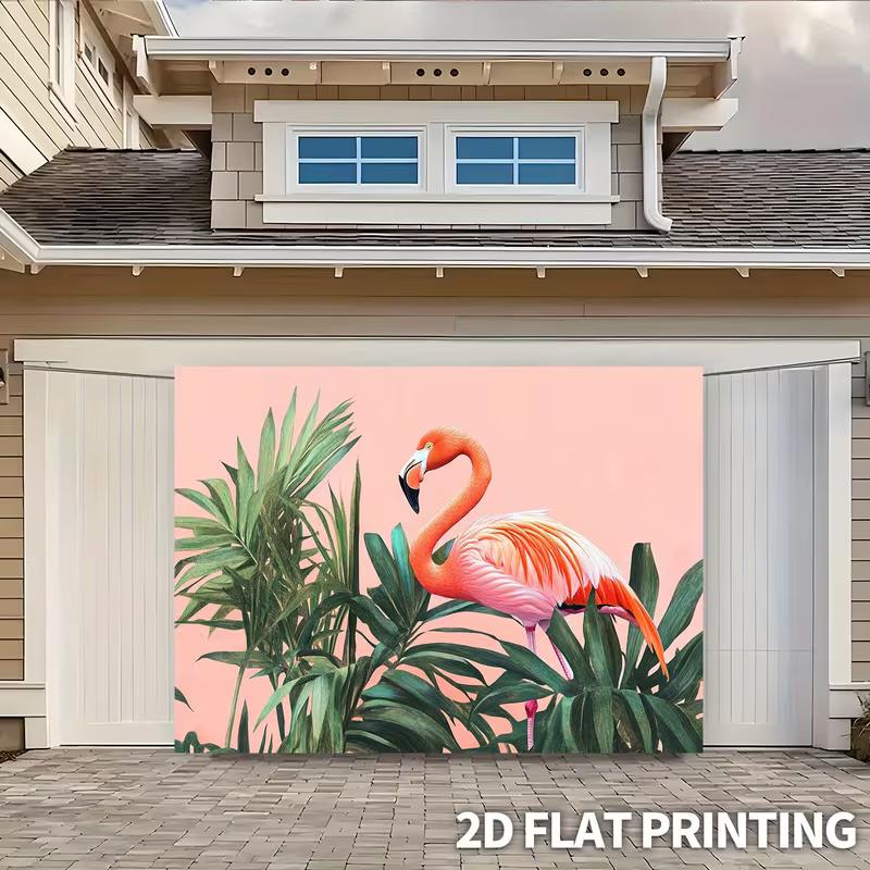 Boho Flamingo Tapestry, Lush Tropical Greenery with Pink Flamingo, Minimalist and Vibrant Wall Art