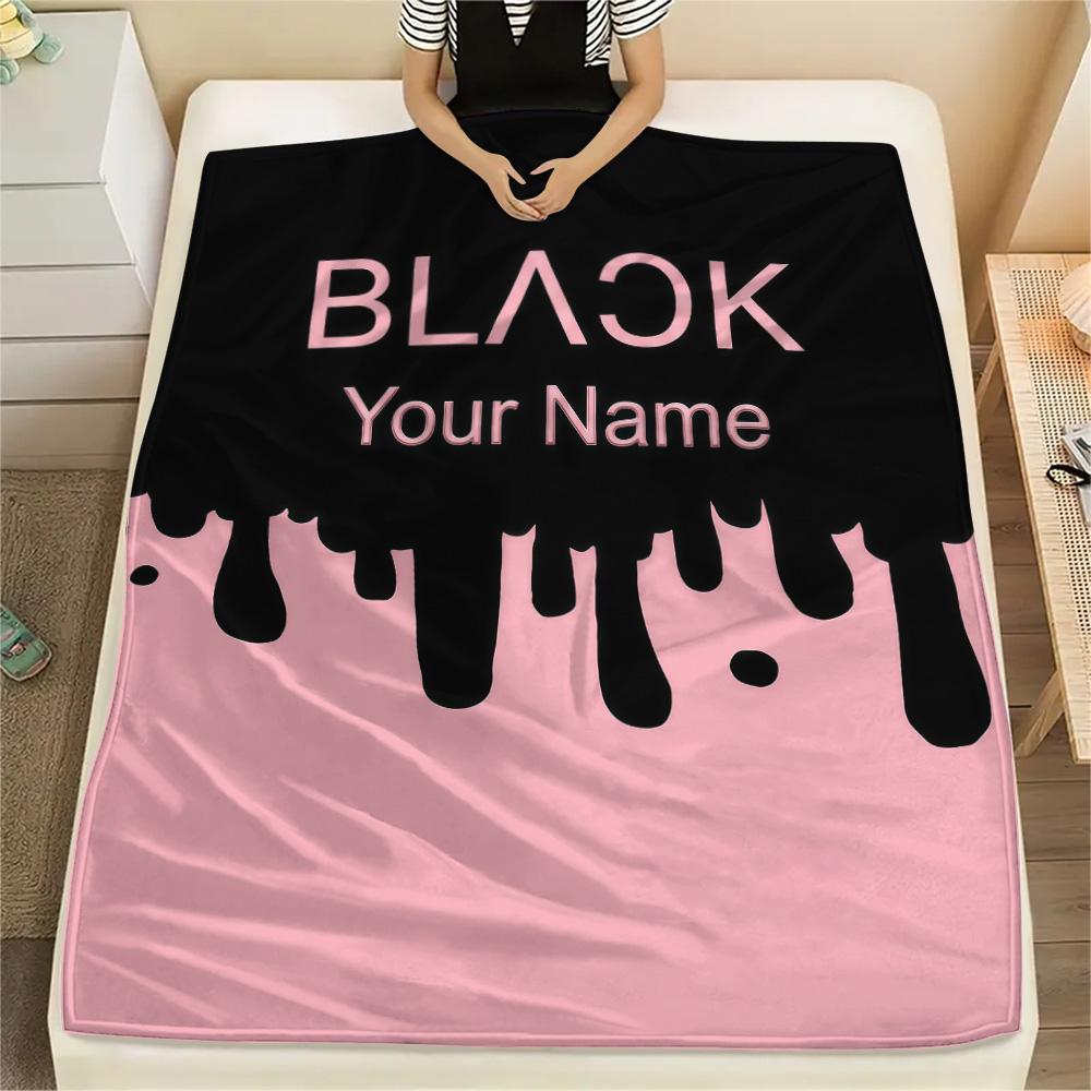 1PC Custom Name Blackpink Patterned Flannel Blanket Suitable For All Seasons for Home Decor Warmth and Comfort Gifts Holiday Present -HE100