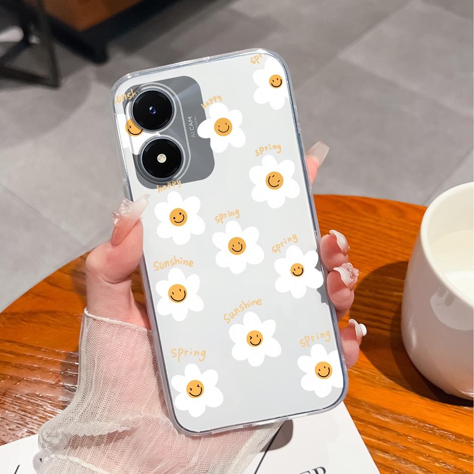 Étui de téléphone pour Vivo Y27 Y15 Y21 Y20 Y36 Y33 Y02S Y10, coque arrière de luxe antichoc, sac de téléphone Transparent mat en Silicone souple, fleur pour Vivo pare-chocs