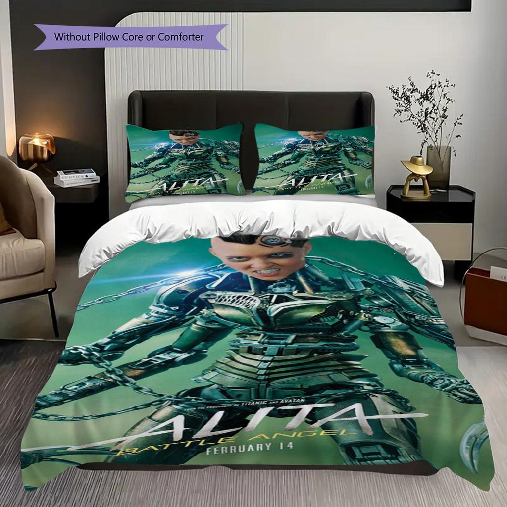 Future Warrior Alita Battle Angel Bedding (1 * duvet cover + 2 * pillowcase, without core) 2D Flat Soft and comfortable Christmas birthday gift