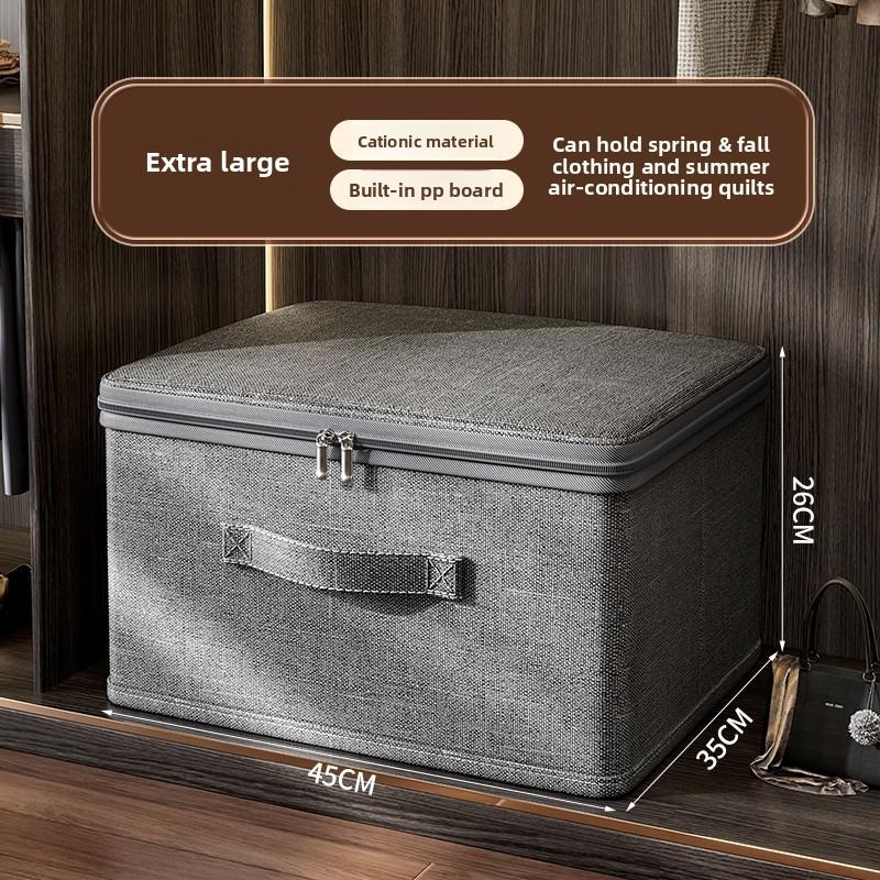 Premium Linen Like Fabric Storage Box Foldable Wardrobe Organizer with Sturdy Board Support Large Zipper Bin for Clothes Sweater