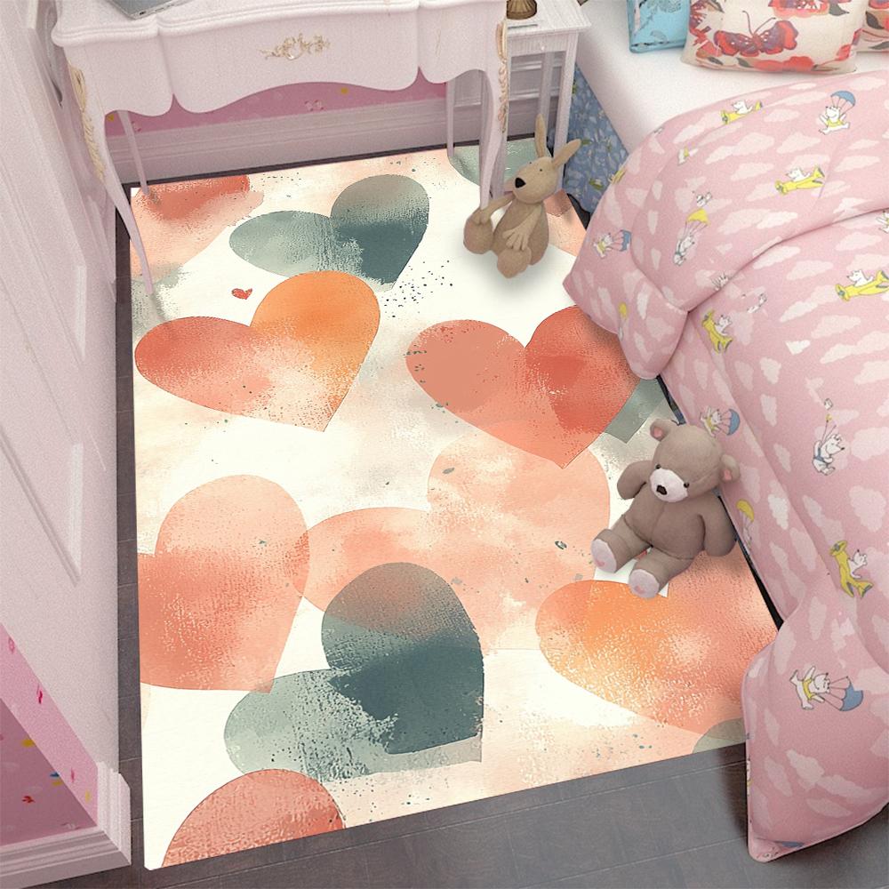 Rainbow Heart Area Rug Non-Slip Soft Carpet for Living Room Bedroom Kids Room Floor Home Decor Rugs Living Room
