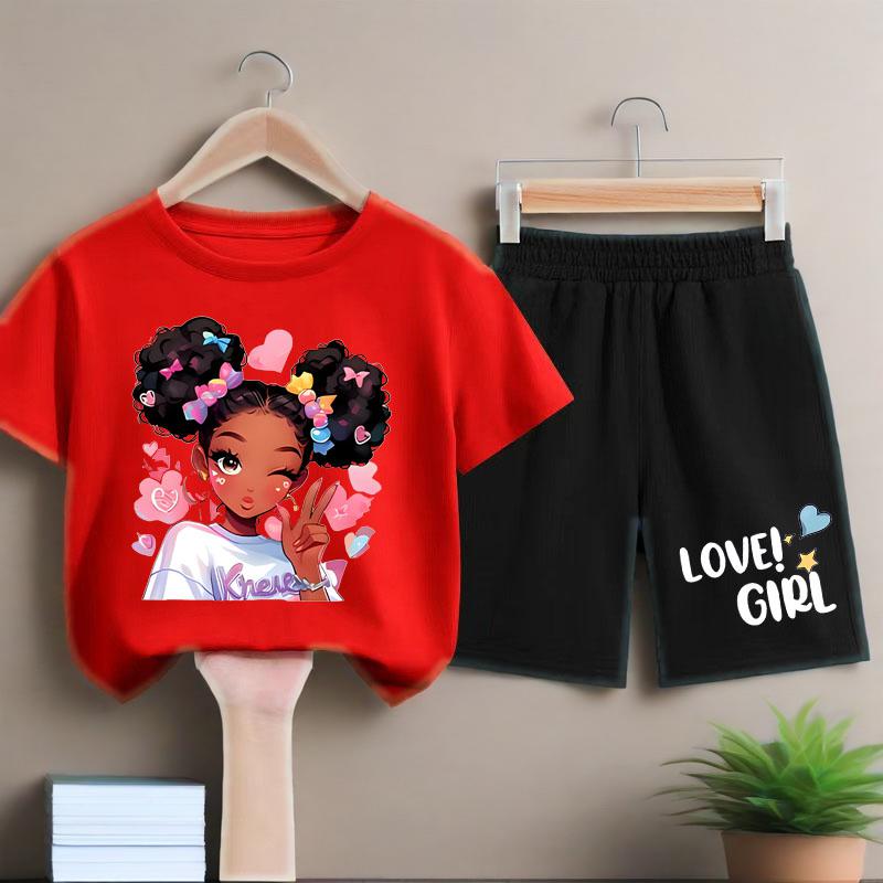 Fun Girl Printed Kids T-shirt Shorts 2pcs Sets Children's Boy and Girl Casual Outfits Kids Short Sleeve Top Set Sport Sweatsuit