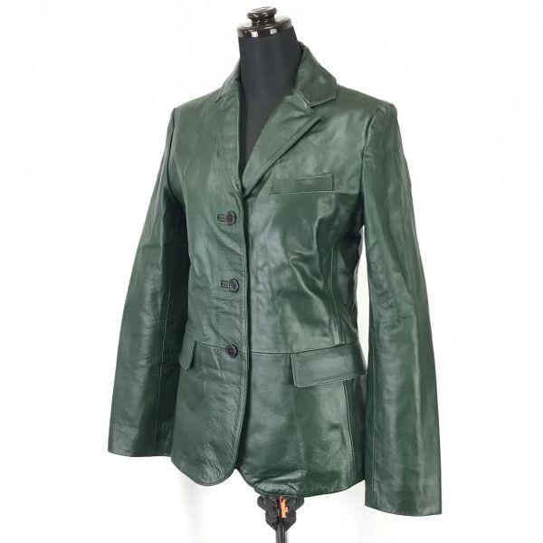 COCKERELL HOUSE Cow Leather Tailored Jacket Women M Olive Dark Green Biker Style(USED)
