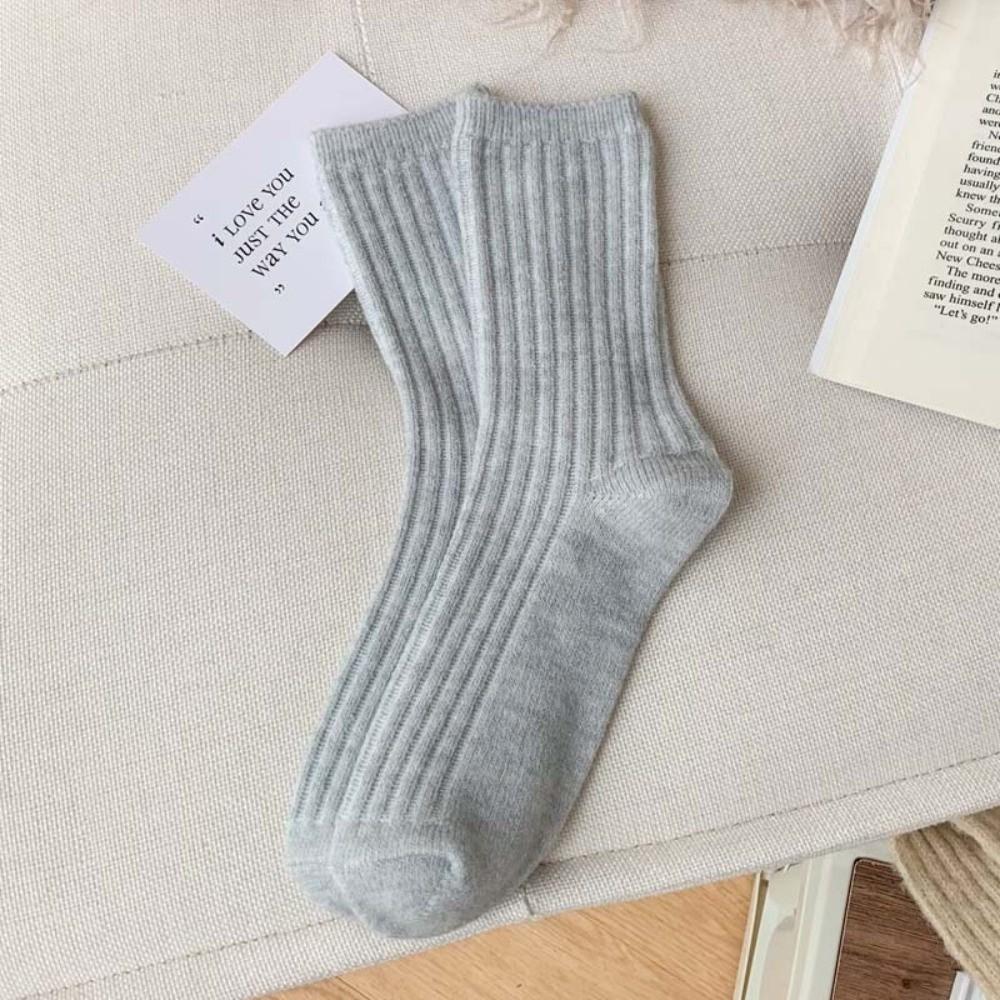 1 Pair Comfortable Thermal Crew Socks Solid Color Knitting Socks Fashion Wool Socks Winter Autumn
