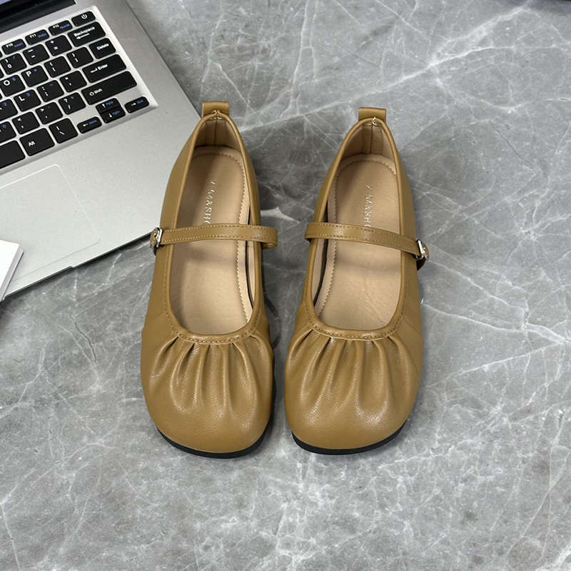 

Французские серебристые вечерние туфли Мэри Джейн для женщин 2025 весна и осень новая плоская подошва плиссированные балетки бабушки туфли одинарные туфли 40 коричневый