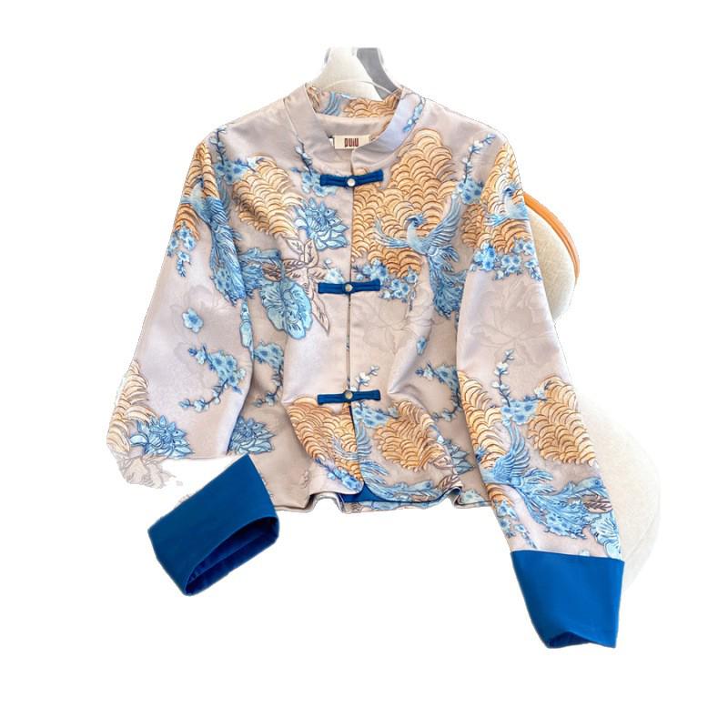 Silk Jacquard Satin Plus Size Oriental Vintage Jacket