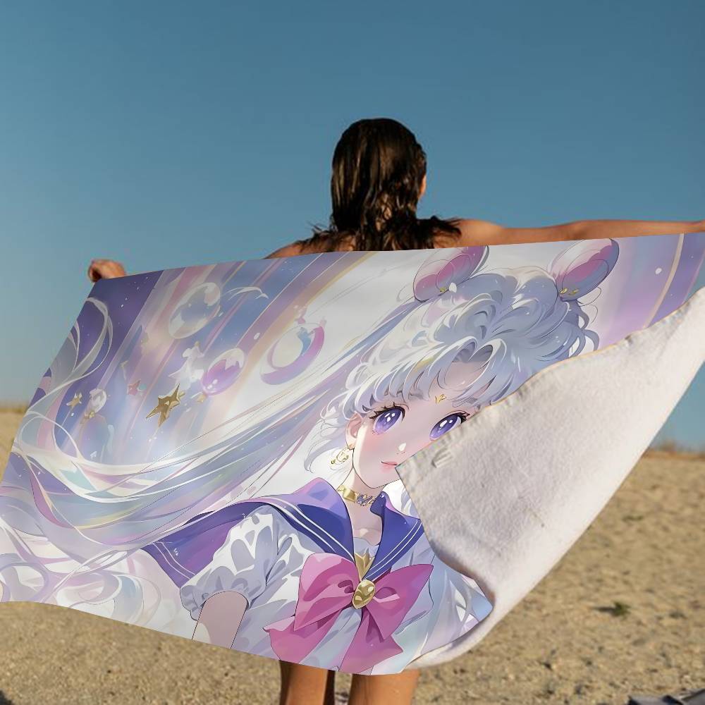 S-Sailores Cute Girl Moon Beach Towel Colorful Bath Towels for Microfiber Quick Dry Custom Sand Free Beach Yoga Spa Gym Pool