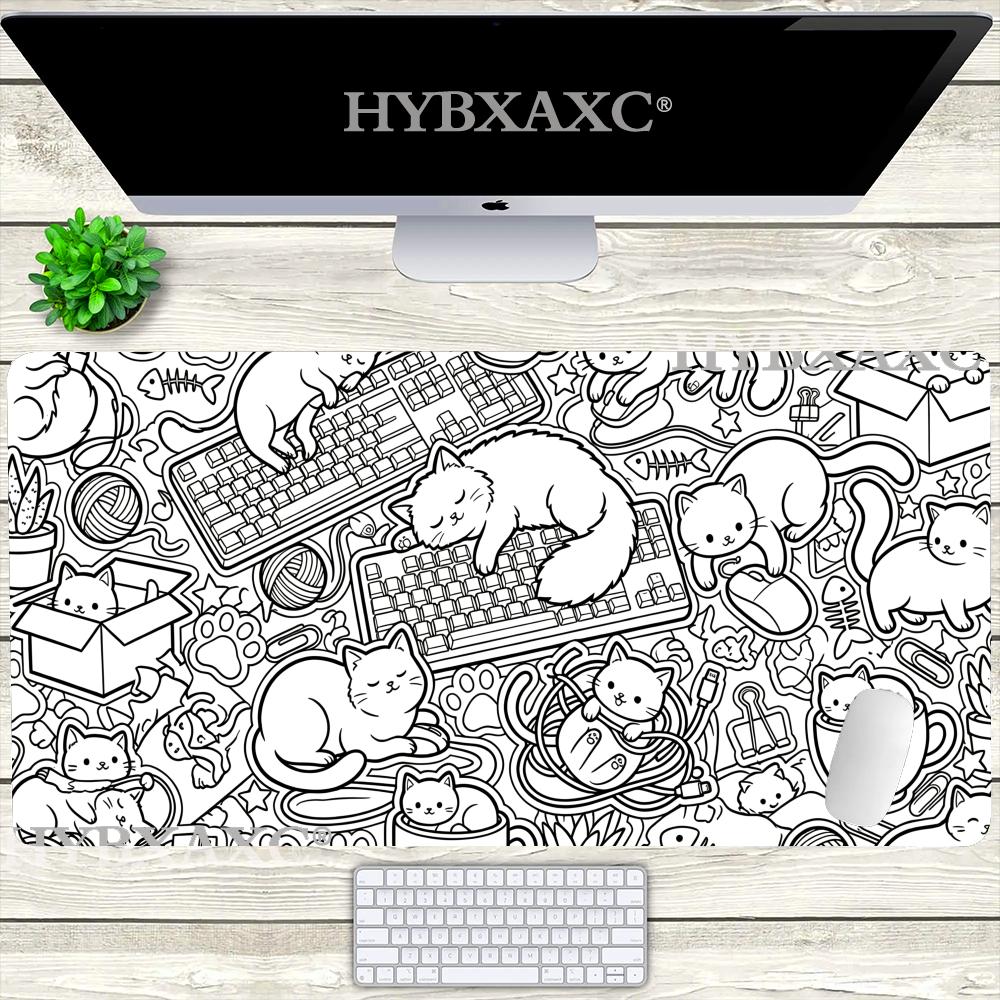 HYBXAXC Cat and Keyboard Pattern Mouse Pad Cute HD Desk Pad Extended Gaming Keyboard Mats Large Xcm XXL Gamer Mousepad