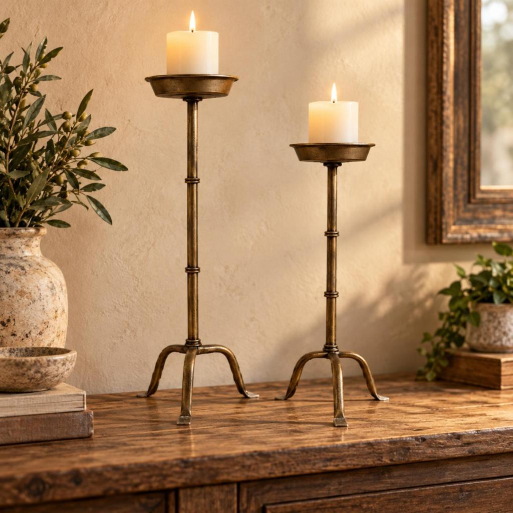 2 Pieces Iron Candlestick Holder Antique Bronze Finish Detachable Candle