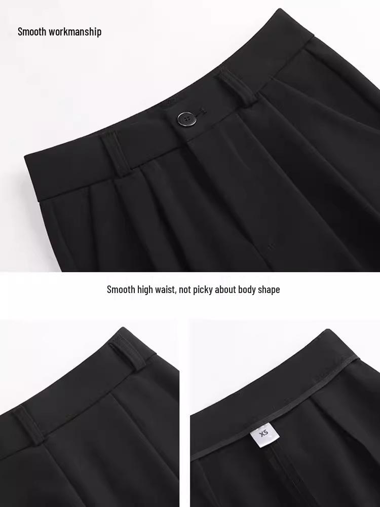 Women's High-Waisted Black Wide-Leg Slimming Pants - Petite, Floor-Length, Casual Fit