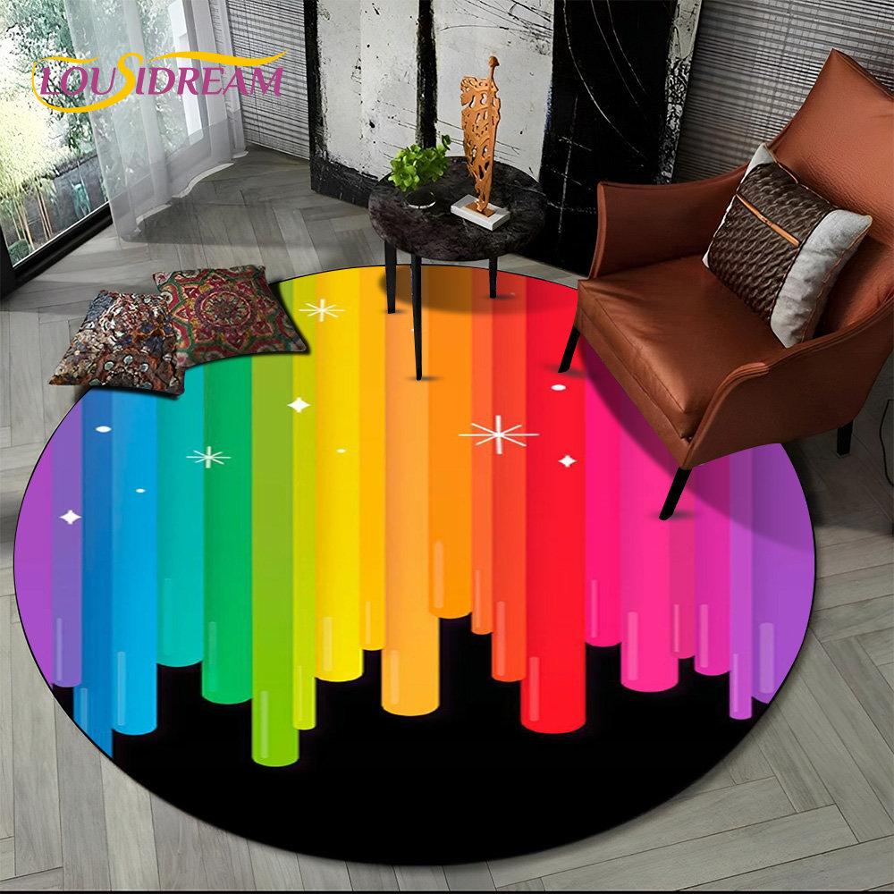Runder Teppich mit chromatischer Farbtäuschung in Regenbogenfarben, Teppich für Wohnzimmer, Schlafzimmer, Sofa, Spielzimmer, Dekoration, rutschfeste Bodenmatte für Kinder