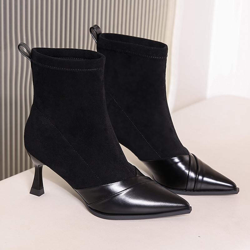 Winter Fashion Women Ankle Boots Suede Pointed Toe Sexy High Heels Shoes Designer Chelsea Boots 2024 Trend New Pumps Botas Mujer