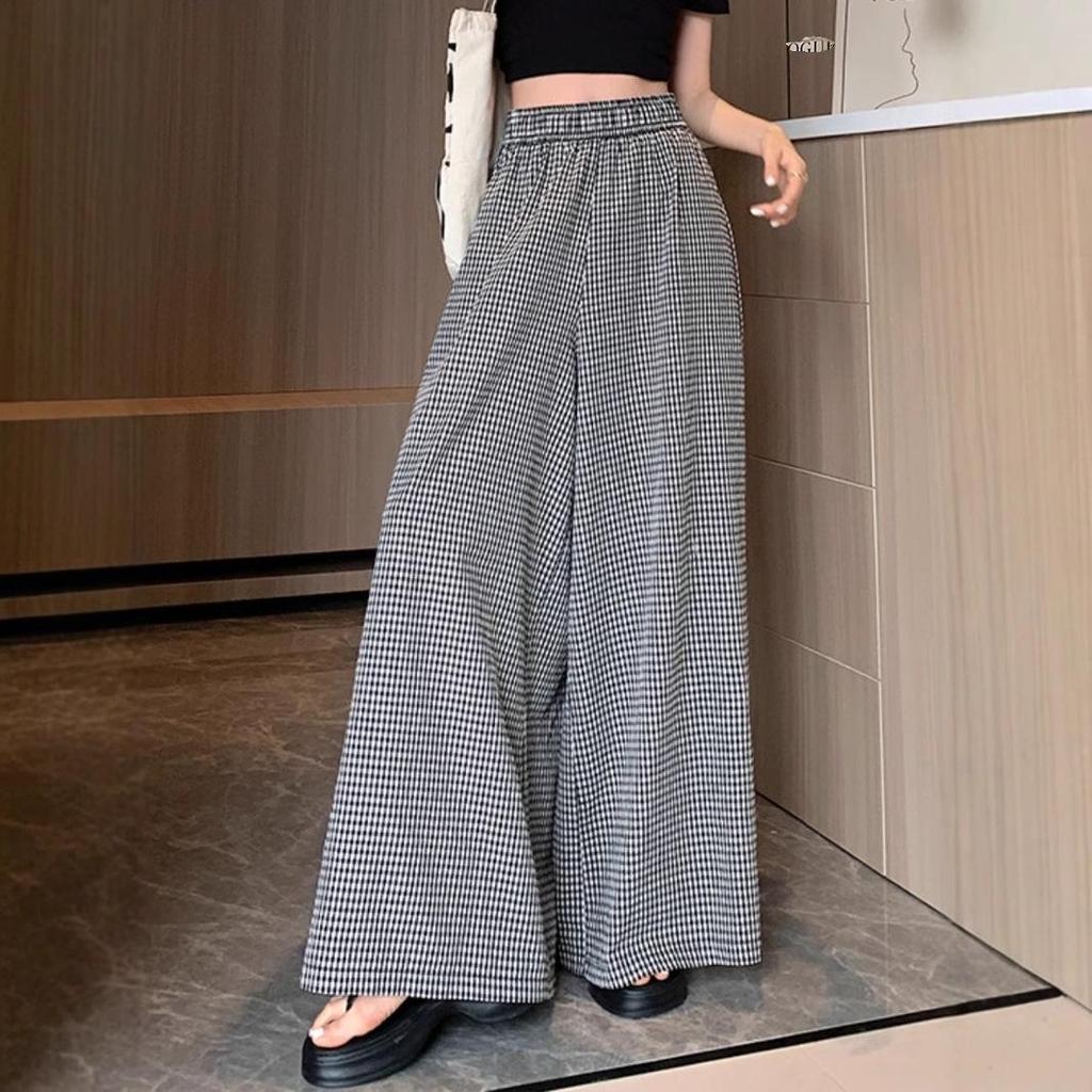 Women's Plaid High Waist Wide Leg Pants - Summer Casual, Loose & Slimming Skirt Style