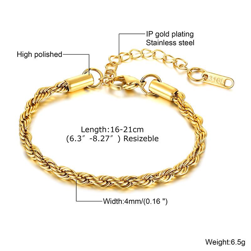 Fashion Accessories, Stainless Steel Twist Bracelet Bracelet 18K Gold Women'S Jewelry