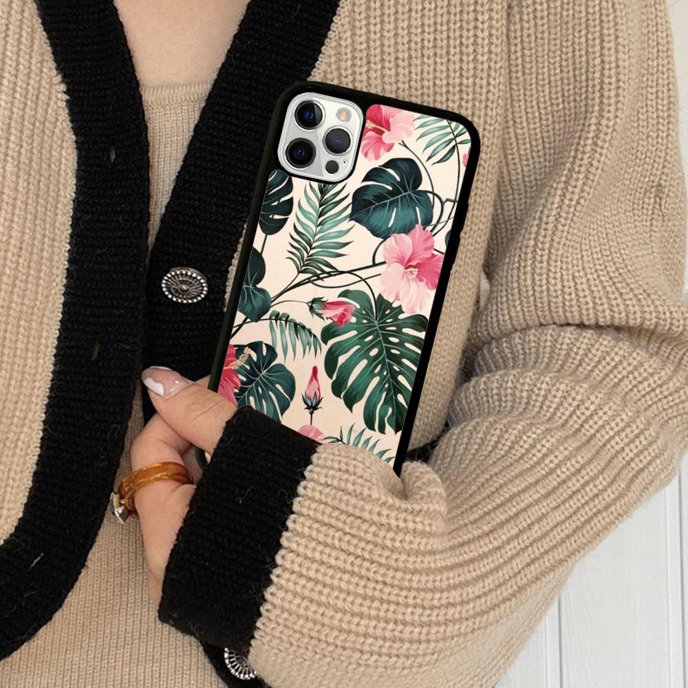 Palm Tree Leaves Phone Case Silicone PC+TPU For For iPhone  11 12 13 14 15 16 Plus Pro Max Cover