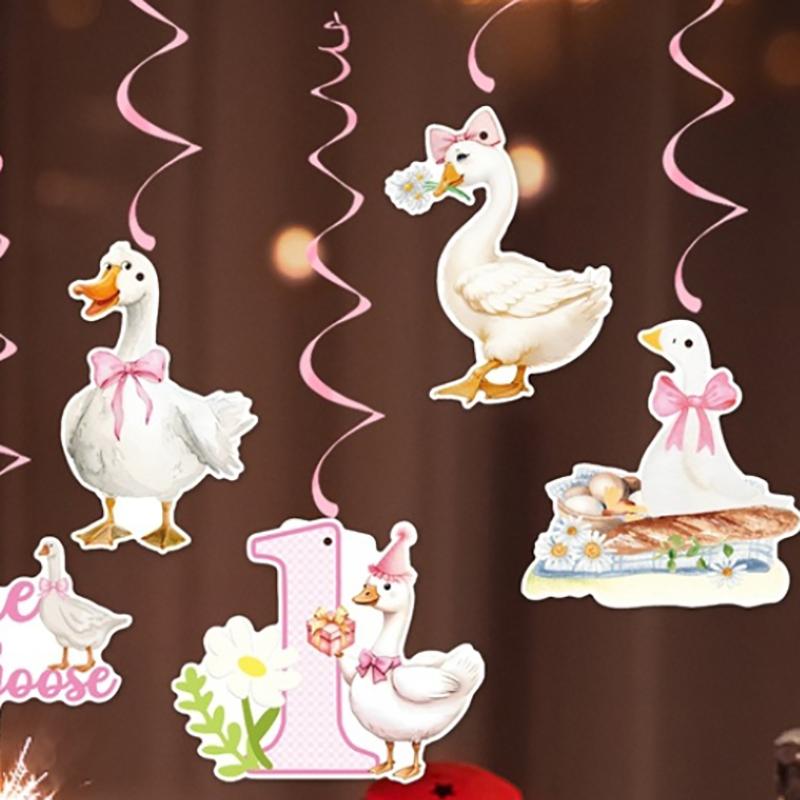 White Swan Birthday Decoration Banner Whirlpool Hanging Decoration Paper Cup Cake Top Decoration Party Decoration Supplies