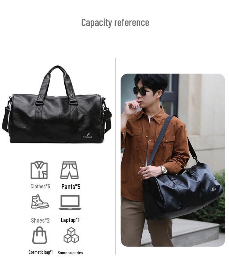 Herrars PU-reseväska med stor kapacitet, med våt/torr separation, crossbody handväska, högkvalitativ sport- och träningsutrustning.