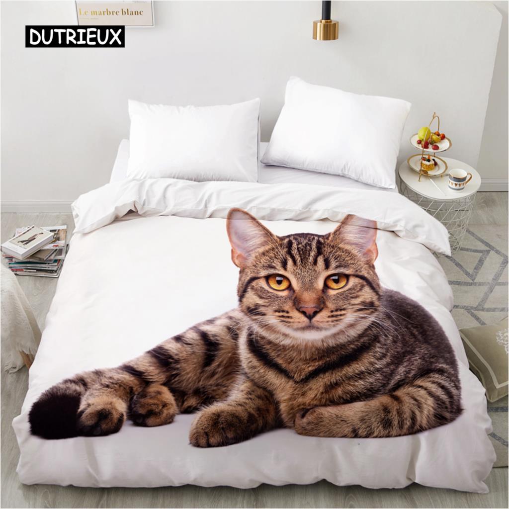 3D Cat White Duvet Cover Comfortable Case Luxury Pet Theme Cute Cat Animals Quilt Cover for Children Women Bedroom Decorations