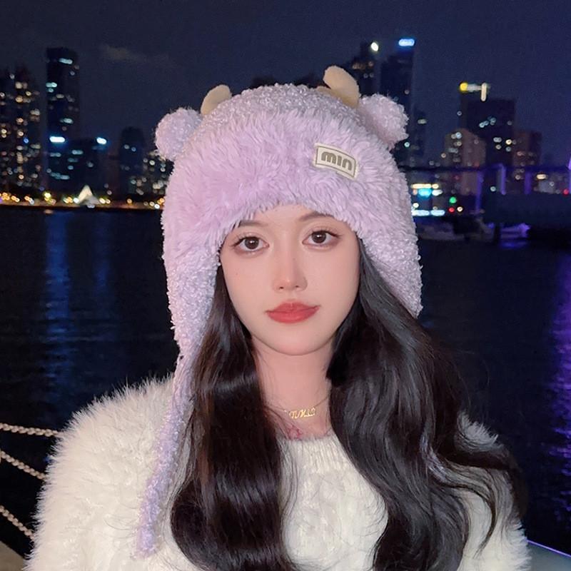 

Winter Teddy Fleece Cat Ears Hat For Women With Warmth And Windproof Protection фіолетовий