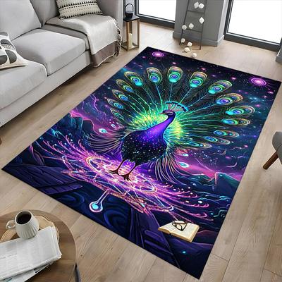 1PC Peacock, Cosmic Extra Large Non Slip Floor Carpet, Office, Family, Bedroom, Studio   Large Area Rug Indoor Rugs, , Vibrant Colors