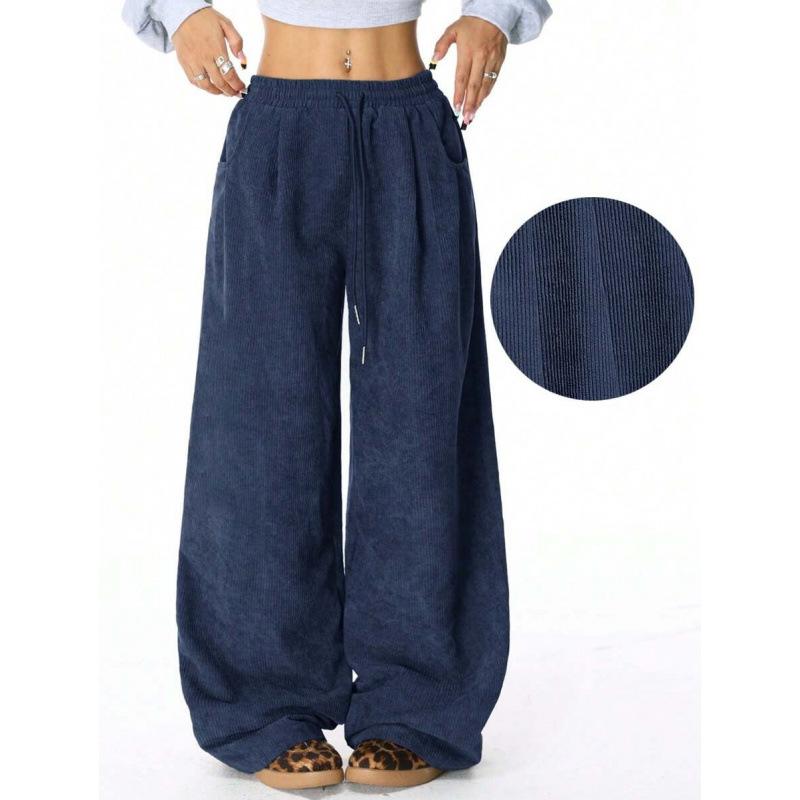New Style Lazy Style High Waist Casual Versatile Drapey Drawstring Wide Leg Pants